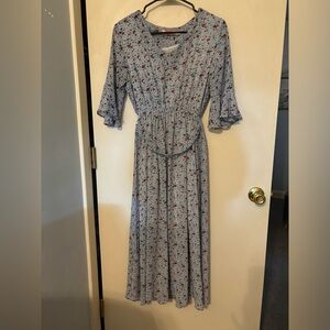 Blue floral, ankle length dress